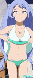 1girl animated animated_gif artist_name blue_eyes blue_hair blurry blurry_background boku_no_hero_academia bouncing_breasts breasts clothes_lift female_focus hado_nejire indoors large_breasts long_hair looking_at_viewer matching_hair/eyes rjamal shirt_lift solo ugoira very_long_hair