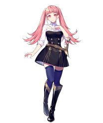 Rule 34 | 1girl, belt, blue thighhighs, boots, breasts, dress, female focus, fire emblem, fire emblem: three houses, fire emblem heroes, full body, garreg mach monastery uniform, highres, hilda valentine goneril, knee boots, large breasts, long hair, matching hair/eyes, nintendo, non-web source, official art, pink eyes, pink hair, short dress, skirt, sleeves rolled up, smile, solo, standing, sword, thighhighs, thighhighs under boots, thighs, transparent background, twintails, weapon, zettai ryouiki
