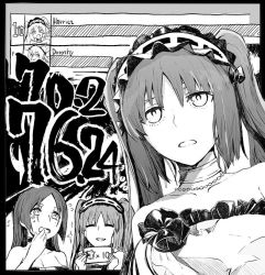 Rule 34 | &gt; o, 3girls, = =, bare shoulders, character name, commentary request, euryale (fate), closed eyes, fate/grand order, fate (series), flying sweatdrops, greyscale, hairband, holding, holding sign, jewelry, lolita hairband, long hair, marie antoinette (fate), minamoto no raikou (fate), monochrome, monochrome, multiple girls, necklace, one eye closed, open mouth, saint quartz (fate), siblings, sign, sisters, smile, stheno (fate), syatey, twins, twintails, upper body