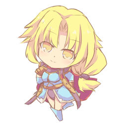 Rule 34 | 1girl, blonde hair, cape, chibi, closed mouth, full body, gloves, hazuki ruu, ilia silvestri, leotard, long hair, looking at viewer, simple background, smile, solo, star ocean, star ocean first departure, white background, yellow eyes