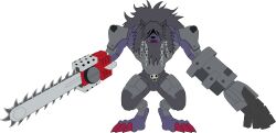 Rule 34 | 1boy, absurdres, chainsaw, digimon, digimon (creature), highres, madleomon, madleomon armed mode, male focus, muscular, muscular male, skull, solo