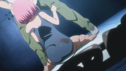 Rule 34 | 10s, 1boy, 1girl, animated, animated gif, ass, barefoot, blue one-piece swimsuit, blush, breasts, cleavage, food, hetero, ice cream, implied fellatio, momo velia deviluke, one-piece swimsuit, oral, pink hair, purple eyes, school swimsuit, sexually suggestive, short hair, swimsuit, tail, to love-ru, to love-ru darkness