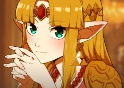 Rule 34 | 1girl, animated, animated gif, bad id, bad tumblr id, blinking, blonde hair, blunt bangs, crown, dress, elf, gleam, green eyes, interlocked fingers, jewelry, long hair, looking at viewer, necklace, nintendo, parted bangs, pink dress, pointy ears, princess zelda, rv (gvdn7245), smile, solo, the legend of zelda, the legend of zelda: a link between worlds, triforce