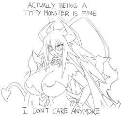 Rule 34 | 1girl, antenna hair, being bread is fine, bouncing breasts, breasts, commentary, cosplay, covered erect nipples, demon girl, demon horns, demon tail, disgaea, disgaea d2, english commentary, english text, fang, genderswap, genderswap (mtf), greyscale, horns, i don&#039;t want to be bread (meme), laharl, laharl-chan, large breasts, matsu-sensei, meme, monochrome, open mouth, pointy ears, smile, succubus (disgaea), succubus (disgaea) (cosplay), tail