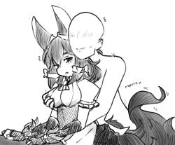 Rule 34 | 1boy, 1girl, :o, ^^^, animal ears, apron, blush, elbow gloves, faceless, faceless male, feathers, fingerless gloves, gloves, greyscale, groping, hair between eyes, hetero, highres, hug, hug from behind, imageboard desourced, implied sex, kikimora (monster girl encyclopedia), latenight, looking at another, maid, maid apron, monochrome, monster girl, monster girl encyclopedia, non-web source, parted lips, proto kikimora (monster girl encyclopedia), puffy short sleeves, puffy sleeves, short hair, short sleeves, simple background, sound effects, standing, sweatdrop, tail, white background