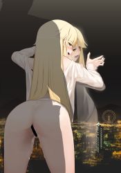 Rule 34 | 1boy, 1girl, :d, absurdres, against glass, against window, bang dream!, bar censor, bare legs, bent over, blonde hair, blush, bottomless, censored, city lights, cityscape, commission, cum, cum in pussy, from behind, half-closed eyes, hand on another&#039;s waist, hetero, highres, indoors, irochan, leaning forward, long hair, long sleeves, looking at another, looking back, naked shirt, naughty face, night, night sky, off shoulder, open mouth, cum overflow, penis, pixiv commission, reflection, sex, sex from behind, shirt, sidelocks, silhouette, sky, smile, standing, standing sex, torso grab, transparent, tsurumaki kokoro, vaginal, white shirt, window