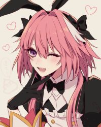 Rule 34 | 1boy, apron, astolfo (fate), astolfo (saber) (fate), astolfo (saber) (third ascension) (fate), black bow, black gloves, black ribbon, blush, bow, bowtie, fate/grand order, fate (series), gloves, hair between eyes, hair bow, hair intakes, hair ornament, hair ribbon, highres, long hair, looking at viewer, maid apron, male focus, multicolored hair, one eye closed, pink hair, purple eyes, ribbon, smile, solo, streaked hair, trap, twintails, upper body, white hair