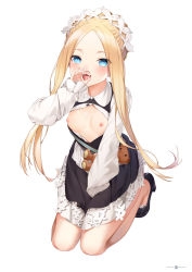 Rule 34 | 1girl, abigail williams (fate), abigail williams (festival outfit) (fate), absurdres, black footwear, black skirt, blonde hair, blue eyes, blush, breasts, breasts out, cum, cum in mouth, cum on body, cum on breasts, cum on upper body, dress, fang, fate/grand order, fate (series), fellatio gesture, forehead, heroic spirit chaldea park outfit, highres, long hair, long sleeves, looking at viewer, maid headdress, nipples, official alternate costume, open clothes, open dress, open mouth, oral invitation, parted bangs, sash, seiza, sidelocks, simple background, sitting, skirt, small breasts, smile, solo, stuffed animal, stuffed toy, teddy bear, user yzzn3747, white background, white dress