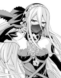 Rule 34 | 1girl, armpits, azura (fire emblem), bare shoulders, elbow gloves, fingerless gloves, fire emblem, fire emblem fates, gloves, jewelry, long hair, mouth veil, necklace, nintendo, open mouth, simple background, solo, ten (tenchan man), upper body, veil, white background