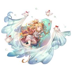 Rule 34 | 1girl, animal ears, bird, blush, chibi, chicken, flying, granblue fantasy, hair ornament, harvin, jewelry, long hair, looking at viewer, lying, mahira (granblue fantasy), midriff, minaba hideo, official art, shawl, simple background, skirt, transparent background