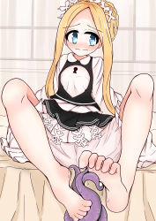 Rule 34 | 1girl, abigail williams (fate), absurdres, apron, barefoot, black skirt, blonde hair, blue eyes, blush, bow, butterfly hair ornament, fate/grand order, fate (series), feet, hair ornament, heroic spirit chaldea park outfit, highres, key, long hair, maid, maid apron, maid headdress, orange bow, parted bangs, skirt, sleeves past fingers, sleeves past wrists, tentacles, toes, white bow