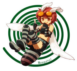 Rule 34 | bad id, bad pixiv id, blood, brown eyes, chaba (hortensia), elbow gloves, gloves, goggles, midriff, original, red hair, short hair, thighhighs, wings