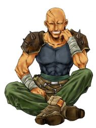 Rule 34 | 1boy, abs, agahari, bald, fire emblem, fire emblem: the binding blade, garret, male focus, manly, nintendo, one eye closed, scar, simple background, sitting, solo, white background
