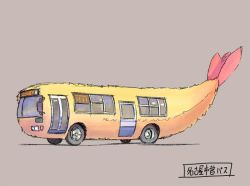 Rule 34 | bus, food, food focus, motor vehicle, no humans, original, seo tatsuya, simple background, tempura, vehicle