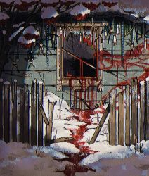 Rule 34 | blood, fence, highres, horror (theme), implied death, no humans, snow, tagme