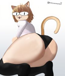Rule 34 | animal ears, ass, ass focus, cat, cat ears, cat girl, cat tail, clothes, flat chest, highres, huge ass, meme, neco-arc, pippoandsara, short hair, socks, tail, tongue, tongue out, what