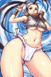 Rule 34 | 1girl, black eyes, black hair, breasts, cameltoe, capcom, fundoshi, hip focus, ibuki (street fighter), itou eito, japanese clothes, large breasts, long hair, muscular, ninja, smile, solo, street fighter, street fighter iii (series), underboob