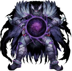 Rule 34 | 1boy, armor, caius the shadow monarch, cape, claws, creature, demon, duel monster, energy ball, full armor, gloves, glowing, glowing eyes, highres, horns, incoming attack, konami, looking at viewer, magic, multicolored hair, official art, sharp teeth, shoulder pads, solo, spikes, standing, teeth, wide sleeves, yu-gi-oh!