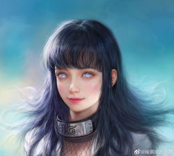 Rule 34 | 1girl, absurdres, blue hair, bodysuit, fishnet bodysuit, fishnets, forehead protector, grey eyes, highres, hyuuga hinata, jiayuan song, light smile, lips, long hair, looking at viewer, naruto, naruto (series), realistic, smile, solo, upper body