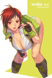 Rule 34 | 1girl, breasts, clothes lift, dead or alive, dead or alive 5, headset, ibanen, large breasts, mila (doa), red hair, school uniform, solo
