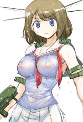 Rule 34 | 10s, 1girl, bad id, bad pixiv id, breasts, covered erect nipples, kantai collection, large breasts, maya (kancolle), mono (moiky), nipples, personification, see-through, sketch, solo, water drop, wet, wet clothes, white background