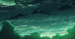 Rule 34 | aoha (twintail), cloud, cloudy sky, commentary request, green theme, monochrome, no humans, original, outdoors, scenery, sky