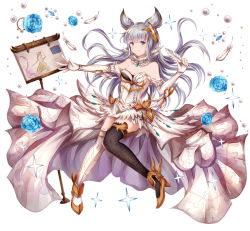 Rule 34 | 1girl, animal ears, asymmetrical clothes, asymmetrical legwear, backless dress, backless outfit, bare shoulders, black thighhighs, blue eyes, blunt bangs, blush, breasts, dress, elbow gloves, erune, full body, gloves, granblue fantasy, hair ornament, korwa, long hair, looking at viewer, medium breasts, mismatched legwear, parted lips, quill, silver hair, smile, soda (sodachuxd), solo, thighhighs, white thighhighs