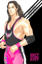 Rule 34 | black theme, bret hart, heart, male focus, pink theme, spandex, wrestler, wrestling, wristband, wwe