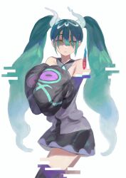 Rule 34 | 1girl, aqua hair, bare shoulders, black skirt, black sleeves, black thighhighs, closed mouth, creatures (company), detached sleeves, frown, game freak, ghost miku (project voltage), ghost pose, glitch, hair between eyes, hatsune miku, highres, long hair, long sleeves, looking at viewer, miniskirt, nintendo, pokemon, project voltage, purple lips, r r i n, skirt, sleeves past fingers, sleeves past wrists, solo, thighhighs, twintails, very long hair, vocaloid, will-o&#039;-the-wisp (mythology), yellow eyes, zettai ryouiki