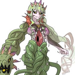Rule 34 | claws, digimon, dragon, highres, hydramon, personification, plant, sharp teeth, spikes, teeth, thorns, vines, yellow eyes
