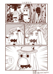 Rule 34 | (o) (o), 0 0, 10s, 2girls, 3koma, abyssal ship, bug, butterfly net, cicada, comic, commentary request, contemporary, covered mouth, dress, emphasis lines, hand net, hat, highres, horns, insect, kantai collection, long hair, mittens, monochrome, moomin, multiple girls, muppo, northern ocean princess, outdoors, sazanami konami, sleeveless, sleeveless dress, straw hat, translation request, tree, twitter username