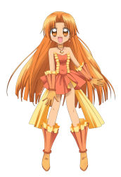 Rule 34 | 1girl, dress, full body, hair between eyes, highres, jewelry, long hair, luana morado, mermaid melody pichi pichi pitch, necklace, orange dress, orange eyes, orange hair, orange skirt, orange theme, shell, shell necklace, skirt, smiley face