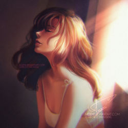 Rule 34 | 1girl, axsen, brown hair, camisole, chromatic aberration, closed eyes, from side, light, lips, neck, original, signature, solo, upper body, vignetting, watermark, web address, window