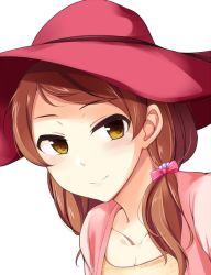 Rule 34 | 10s, 1girl, bad id, bad twitter id, blush, brown eyes, brown hair, hat, hojo karen, idolmaster, idolmaster cinderella girls, idolmaster cinderella girls starlight stage, imacchi, long hair, low twintails, smile, solo, twintails