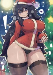 Rule 34 | !, 1girl, @ @, absurdres, ahoge, black hair, black panties, black thighhighs, blush, box, breasts, christmas, christmas tree, closed mouth, cowboy shot, creatures (company), dress, fur-trimmed dress, fur-trimmed headwear, fur trim, game freak, gen 1 pokemon, gift, gift box, hair between eyes, hat, haunter, heart, hex maniac (pokemon), highres, holding, holding poke ball, large breasts, long hair, long sleeves, looking at viewer, moon, night, night sky, nintendo, outline, panties, poke ball, poke ball (basic), pokemon, pokemon (creature), pokemon xy, pom pom (clothes), purple eyes, red dress, red hat, santa costume, santa hat, shiny skin, short dress, sky, smile, snow, solo, sparkle, speech bubble, spoken heart, standing, star (symbol), thick thighs, thighhighs, thighs, tony welt, tree, underwear, wavy mouth, white outline