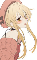 Rule 34 | 1boy, blonde hair, choker, envy elika (koyashaka), facing to the side, hat, highres, koyashaka, long sleeves, looking at viewer, male focus, off-shoulder sweater, off shoulder, original, simple background, solo, sweater, tongue, tongue out, trap, white background, yellow eyes
