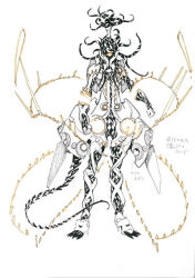 Rule 34 | armor, concept art, corruption, digimon, digimon story: cyber sleuth, eater (digimon), eater adam, glowing, glowing eyes, monster, monster boy, muscular, muscular male, official art, sanada arata, tentacles, yellow eyes