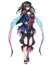 Rule 34 | 1girl, adapted costume, alternate costume, black hair, breasts, bridal gauntlets, chyko7080, cleavage, crossed arms, fairy wings, feet, fingernails, fire emblem, fire emblem fates, fire emblem heroes, full body, gold trim, gradient clothes, hair ornament, highres, legs, lips, long hair, long sleeves, looking at viewer, medium breasts, nail polish, nintendo, non-web source, official art, pants, parted lips, plant, purple eyes, rhajat (fire emblem), sandals, short twintails, smile, solo, standing, thorns, toeless footwear, toenail polish, toenails, toes, transparent background, twintails, vines, wings