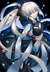 Rule 34 | 1girl, black bow, black dress, black footwear, blue eyes, boots, bow, braid, breasts, center opening, cleavage, dress, fate/grand order, fate (series), french braid, grey hair, hair bow, highres, karlwolf, large breasts, long hair, long sleeves, looking at viewer, morgan le fay (fate), pelvic curtain, ponytail, sidelocks, solo, spikes, thigh boots, thighhighs, thighs, tiara, two-tone dress, very long hair, white dress, wide sleeves