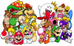 Rule 34 | 5girls, 6+boys, angry, birdo, blonde hair, blue eyes, bow, bowser, bowser jr., bracelet, brown hair, clenched hand, collar, crossed arms, crown, diddy kong, donkey kong, donkey kong (series), donkey kong country, dress, earrings, elbow gloves, everyone, eye contact, facial hair, fangs, frown, gem, glasses, gloves, grin, hammer bro, hand on another&#039;s chin, hands on own hips, hands together, happy, hat, helmet, jewelry, kamek, king boo, koopa, long hair, looking at another, luigi, luigi&#039;s mansion, magikoopa, mario, mario (series), mario kart, mario tennis, monkey, multiple boys, multiple girls, mustache, necktie, nintendo, petals, petey piranha, plant, pointing, princess, princess daisy, princess peach, purple eyes, red eyes, red hair, robe, rosalina, sharp teeth, short hair, smile, spiked bracelet, spiked collar, spikes, star (symbol), super mario bros. 1, super mario bros. 2, super mario galaxy, super mario land, super mario sunshine, super mario world, super mario world 2: yoshi&#039;s island, suspenders, taunting, teeth, thumbs up, toad (mario), toadette, v, vest, waluigi, wario, wario land