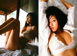 Rule 34 | bed, bra, highres, lingerie, matsumoto sayuki, open clothes, open shirt, panties, photo (medium), shirt, underwear