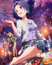 Rule 34 | 10s, 3girls, :d, ;), ahoge, artist request, baba konomi, belt, blue hair, blush, breasts, cherry blossoms, d:, d:&lt;, dango, food, green hair, hanami, idolmaster, idolmaster (classic), idolmaster million live!, idolmaster million live! theater days, jewelry, kneeling, long hair, miura azusa, mochi, multiple girls, necklace, night, official art, one eye closed, open mouth, outdoors, petals, red eyes, shimabara elena, short hair, size difference, skirt, sleeveless, smile, sushi, tree, v-shaped eyebrows, wagashi