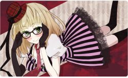 Rule 34 | bad id, bad pixiv id, blush, character request, dress, glasses, jewelry, lace, lying, mikipa, necklace, necktie, solo, thighhighs