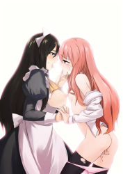 Rule 34 | 00s, 2girls, age difference, between legs, black hair, blush, breasts, fingering, hand between legs, holding hands, jessica (zero no tsukaima), kiss, large breasts, long hair, louise francoise le blanc de la valliere, maid, masturbation, media factory, multiple girls, nipples, nipples touching, panties, panty pull, petite, pink hair, pink panties, pussy juice, pussy juice trail, saliva, tears, thighhighs, tongue, torn clothes, torn legwear, u (the unko), underwear, yuri, zero no tsukaima