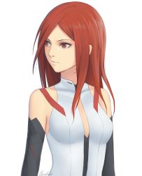 Rule 34 | 1girl, breasts, closed mouth, commentary, detached sleeves, english commentary, harmony (itou keikaku), highres, kirie tuan, long hair, medium breasts, miura-n315, red hair, simple background, solo, white background