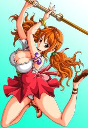 Rule 34 | 1girl, breasts, cleavage, dirndl, german clothes, highres, large breasts, long hair, nami (one piece), nami (one piece) (whole cake island), one piece, orange hair, tattoo