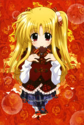 Rule 34 | 1girl, alicia testarossa, artist request, blonde hair, blush, candy, chocolate, chocolate heart, flower, food, frills, heart, highres, long hair, long sleeves, lyrical nanoha, mahou shoujo lyrical nanoha innocent, mouth hold, red eyes, smile, solo, sparkle, twintails, two side up, valentine