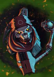 Rule 34 | 1boy, apex legends, bandana, black sclera, classic revenant, colored sclera, from above, holding, humanoid robot, looking at viewer, looking up, male focus, md5 mismatch, orange eyes, red bandana, resolution mismatch, revenant (apex legends), robot, science fiction, simulacrum (titanfall), solo, source larger, tatsuo susumu