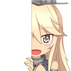 Rule 34 | 10s, 1girl, bare shoulders, blonde hair, blush, fingerless gloves, gloves, grey eyes, headgear, iowa (kancolle), kantai collection, long hair, looking at viewer, nagineko, open mouth, peeking out, solo, star-shaped pupils, star (symbol), symbol-shaped pupils, transparent background