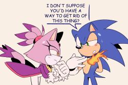 Rule 34 | 1boy, 1girl, blaze the cat, blue fur, cat girl, cat tail, eyelashes, fire, furry, furry female, furry male, gold necklace, green eyes, highres, jacket, jewelry, necklace, pants, ponytail, purple fur, purple jacket, sonic (series), sonic and the secret rings, sonic rush, sonic the hedgehog, squinting, stellarspin, tail, white pants, yellow eyes